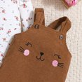 thumbnail image 5 of masbird Baby Girl Clothes Newborn Infant Outfits Ruffle Ribbed Romper + Floral Pants + Headband Sets for Girls 3pcs,Brown,3-6 M, 5 of 9