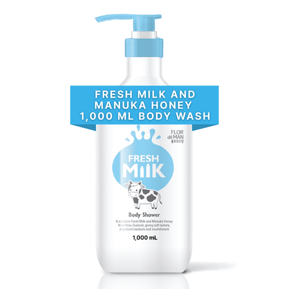 Flor de Man Fresh Milk Body Wash with Milk Protein, Coconut Oil & Manuka Honey – Nourishing, Moisturizing Daily Cleanser for All Ages