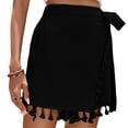 thumbnail image 4 of Ailaofu Womens Wrap Tassel Shorts High Waisted Tie Waist Solid Color Casual Shorts with Fringe Hem Flowy Lightweight Skort Style, 4 of 7