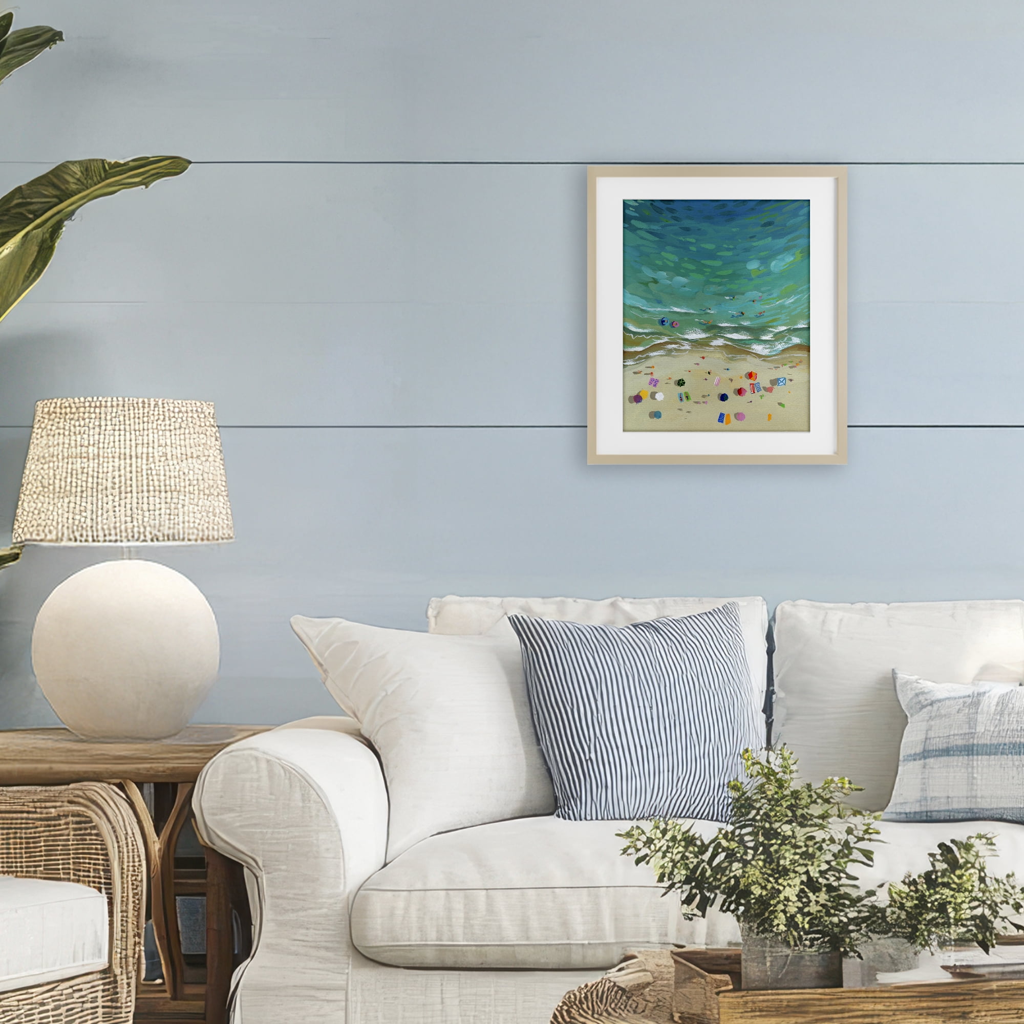 Stupell Industries Aerial Beachside with Umbrellas Birch Framed Print Under Glass, design by Brook Page