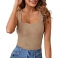 thumbnail image 2 of MESSUEN Vest Tops for Women Knit Tank Tops for Women Square Neckline Crop Ribbed Tank Tops Knit Square Neck Shirts Basic Tanks Women's Summer Blouses Casual Tank Tops for Women Khaki S, 2 of 4