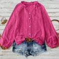 thumbnail image 2 of XuJwPNcy Fall Outfits for Women Lace Long Sleeve Shirts Hollow out Eyelet Blouses Casual Button down Tops for Women（Hot Pink,Medium), 2 of 6