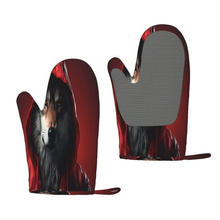 

Lukts Mysterious Hooded Wolf for Silicone Anti-Scalding Gloves Kitchen Lanyard Gloves for Grilling Baking Cooking