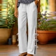 thumbnail image 6 of Women's Cotton Side Lace‑Up Split‑Hem Pants High‑Waist Elastic Waist Casual Long Trousers with Side Pockets White XL(XL), 6 of 6