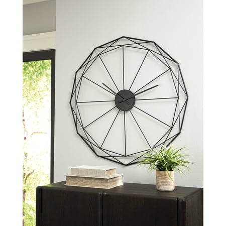 Signature Design by Ashley Arkthorne Wall Clock, Geometric Metal Design, Black