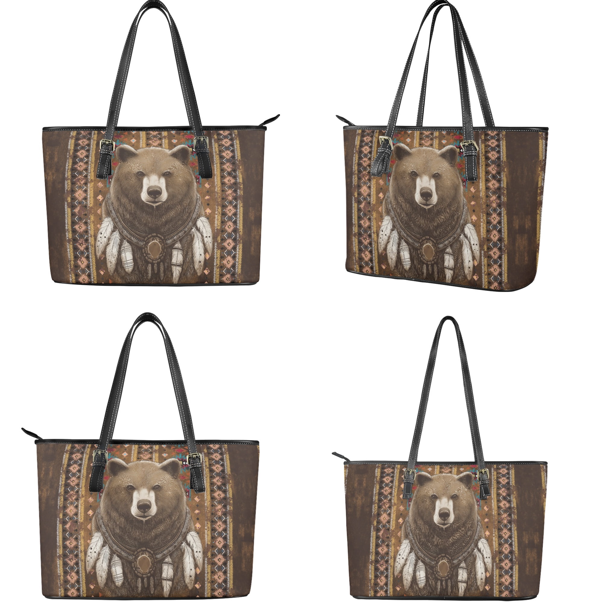 ZUXONGSY Aztec Bear Print Large Capacity Women's Top Handle Tote Bag Set PU Leather Purse with Matching Wallet & Clutch for Shopping Work
