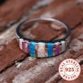thumbnail image 7 of 1pc Women's Fashion Ring 3.4g S925 Pure Silvery Inlaid Colorful Synthetic Opal Ring Women's Daily Casual Vacation Party Pride Month Jewelry Gift,Silvery10, 7 of 7