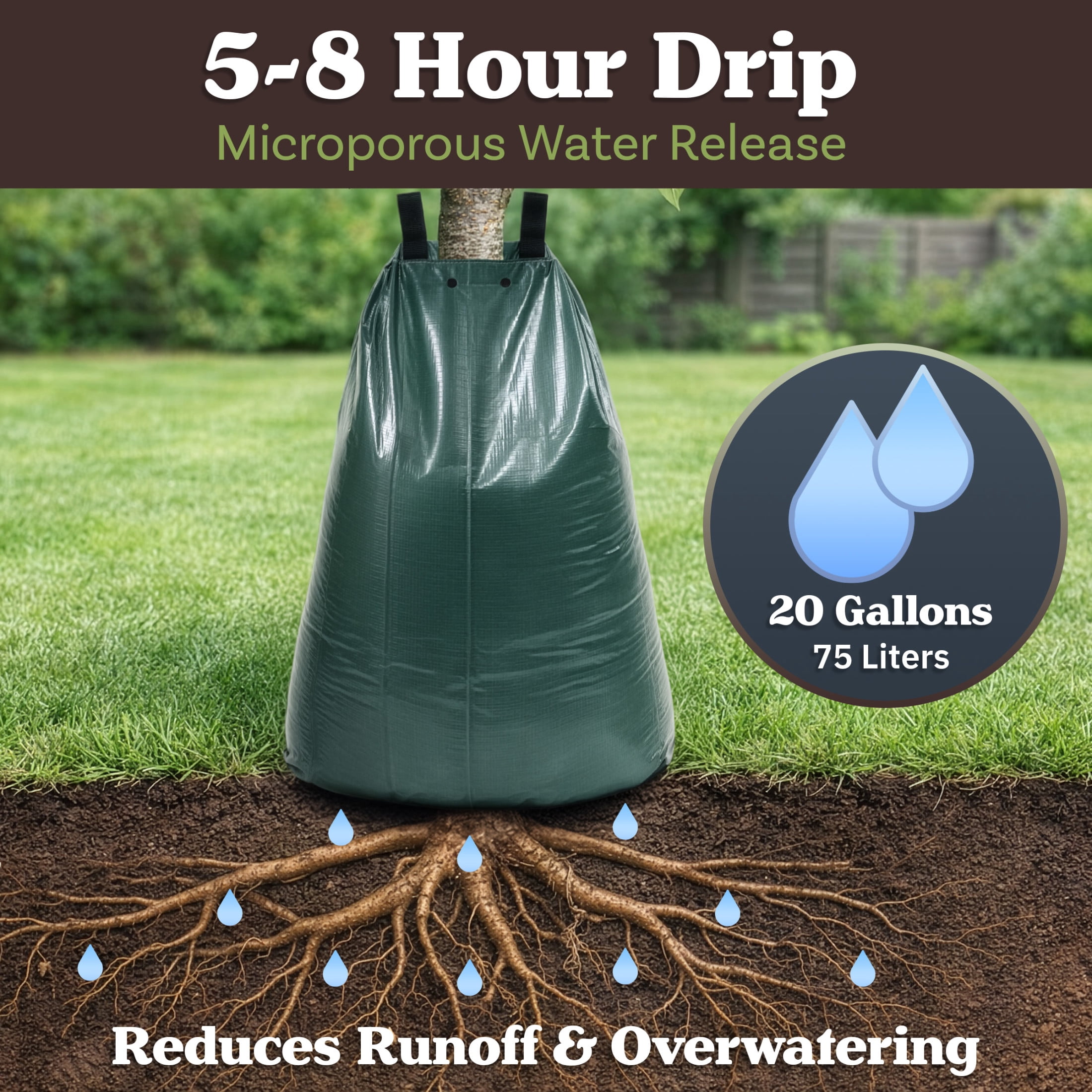 Pure Garden 20 Gallon Tree Watering Bag - Heavy Duty PVC Drip Irrigation for Deep Root Targeting