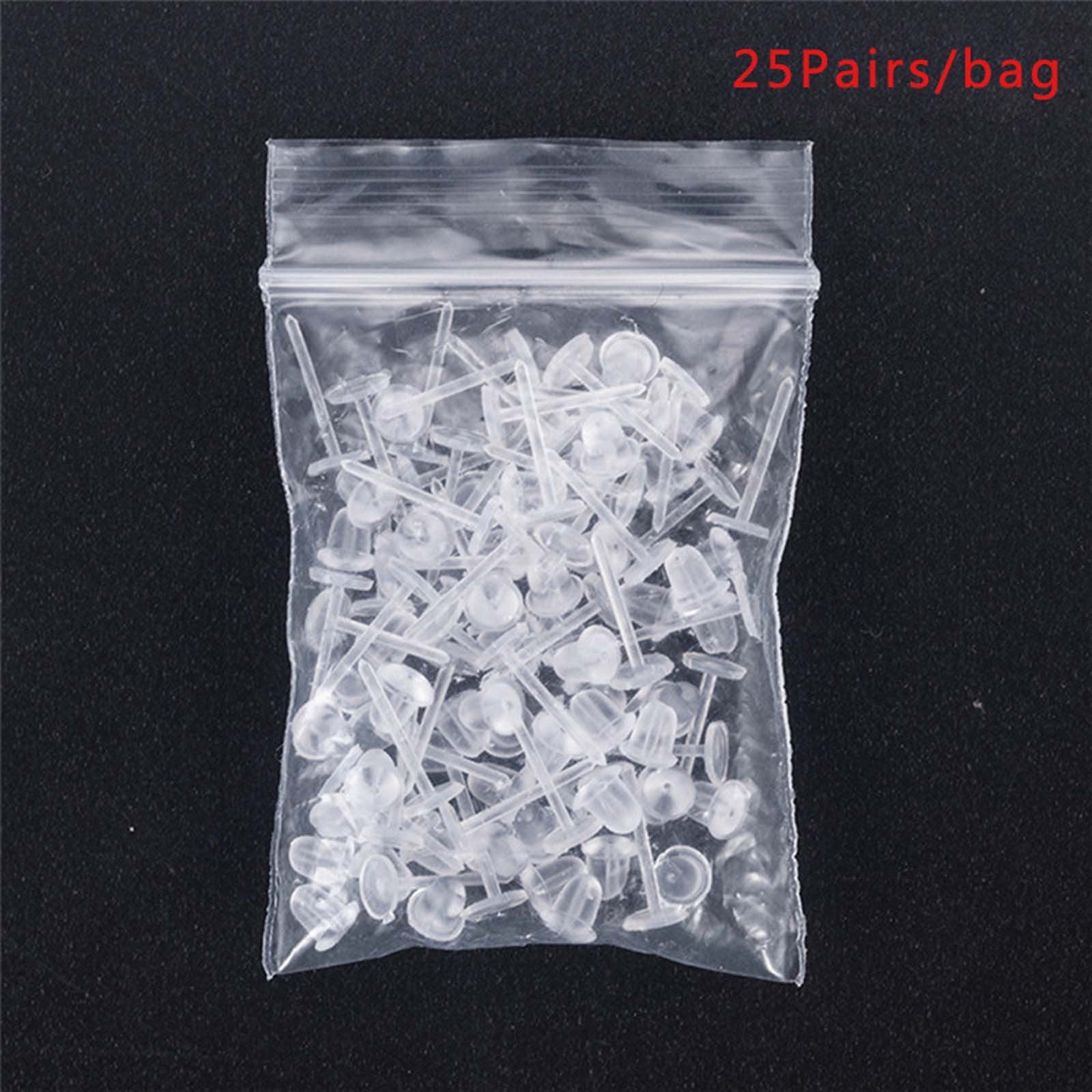 25 Pairs Invisible Plastic Earring Posts Clear Ear Hole Retainer Earring Studs Clear Ear Spacers Cartilage Piercing Jewelry for Men Women, Silicone Rubber Backs Earnuts