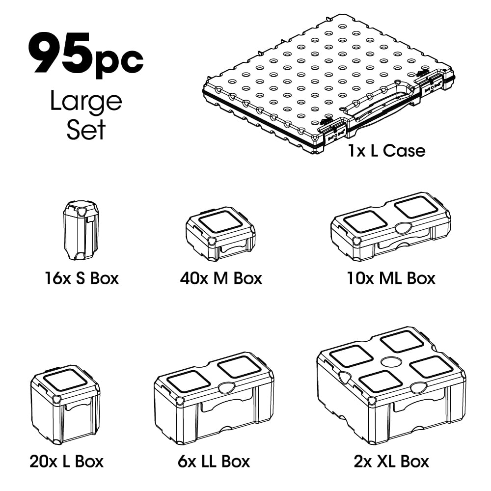 DotBox Large Set 95 pcs from Cottage Mills. 94 Storage Boxes in a Carrying Case. It’s the Ultimate Small Item Storage System. Perfect for Bead, Jewelry, Craft and Small Part Storage.