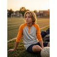 thumbnail image 3 of PureChapter Boys T Shirts 3 Pack Raglan Long Sleeve Henley Color Block Half Button Casual T-shirt for Kids 7-15, 3 of 7