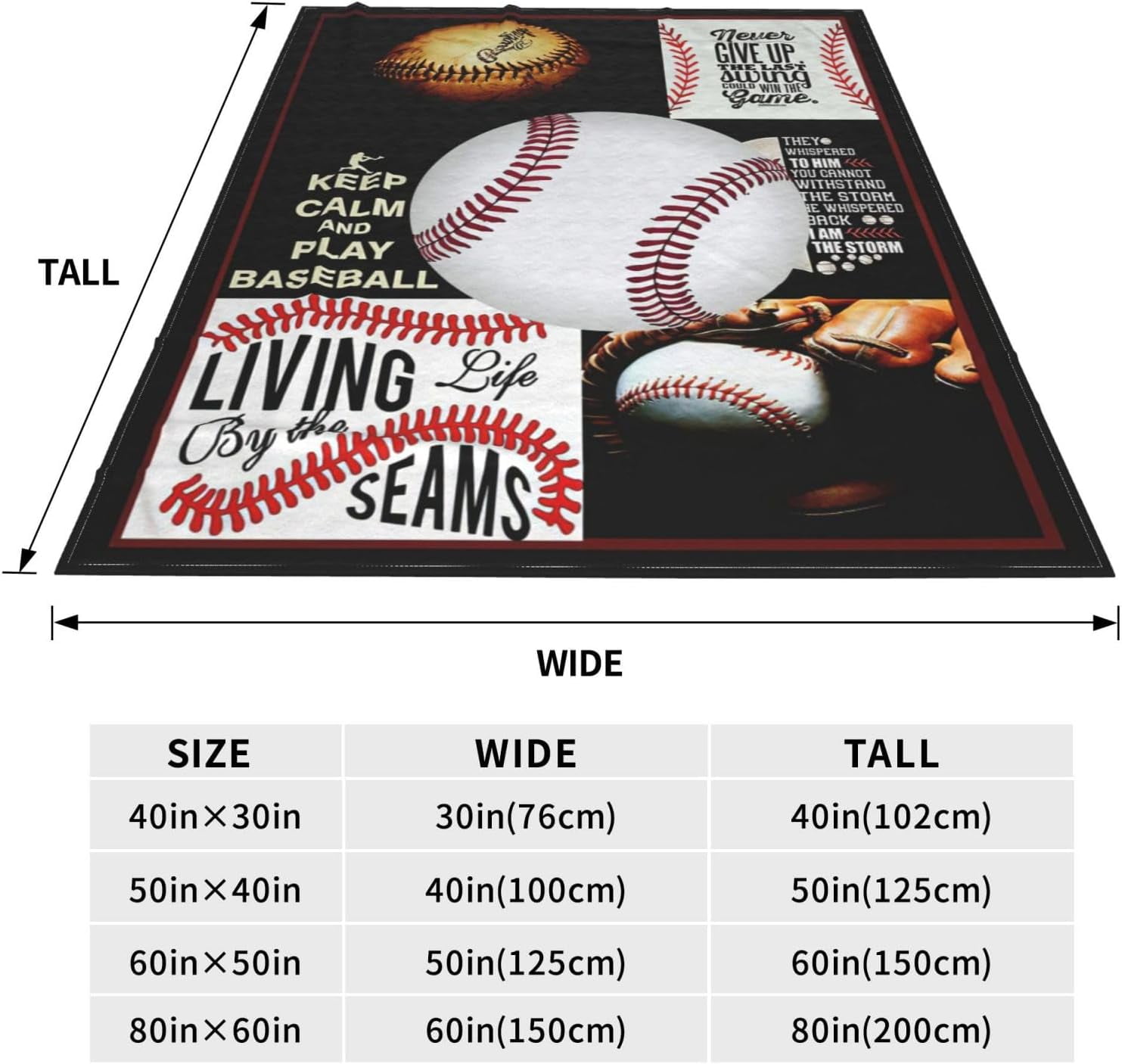 Baseball Blanket Baseball Decor Inspirational Throw Blanket Gifts for Girls Boys Baseball Lover Winter Super Warm Soft Plush Lightweight Fleece Flannel Blanket for Kids Teens Adults Men Women 80"X60"