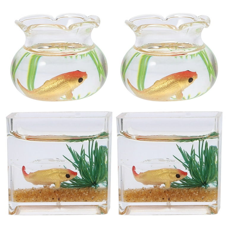 4pcs Tiny Fish Bowl Toys Glass Fish Bowl Goldfish Bowl for 1:12 Micro Landscape Micro House Decor, Size: 2.3x2.3x2.1cm