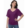 thumbnail image 6 of Women's V-Neck Dolman Top - Short Sleeve Solid Color Blouse with Side Shirring Detail, Casual Loose Fit T-Shirt, 6 of 6