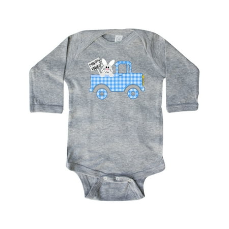 

Inktastic Happy Easter Cute Bunny in Blue Plaid Truck Gift Baby Boy or Baby Girl Long Sleeve Bodysuit