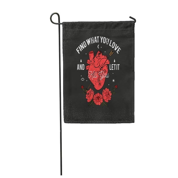 LADDKE Heart Roses Kill You Slogan Graphic Drawing for Patches Vintage Garden Flag Decorative Flag House Banner 28x40 inch