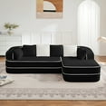thumbnail image 2 of 106" Black Teddy Fabric L-Shaped Boneless Sofa, Contrast Color Design, Fluffy Comfy Couch with Chaise, No Assembly, 2 of 9
