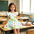 thumbnail image 2 of jiaxiM Little Girls A-line School Uniform Dress Cute Pattern Ruffle Sundress Toddler Girl Casual Back to School Dresses for Party, 2 of 7