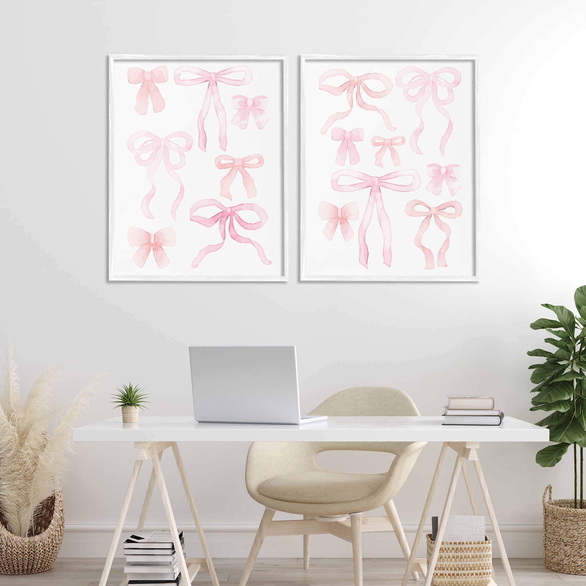 Elegant & Soft Bows 2 Piece White Framed Giclee Art Set, design by Kim Allen