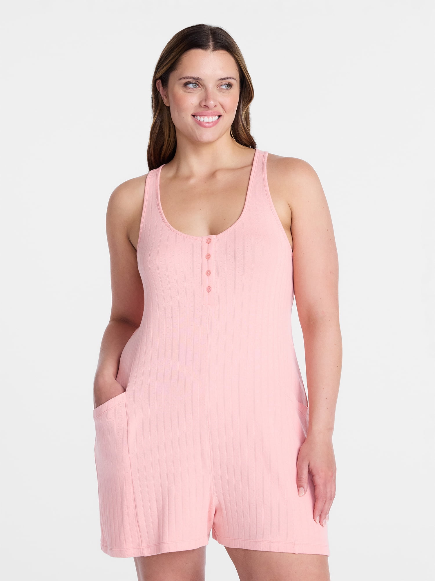 Joyspun Women's Pointelle Sleepwear Romper, Sizes XS-3X