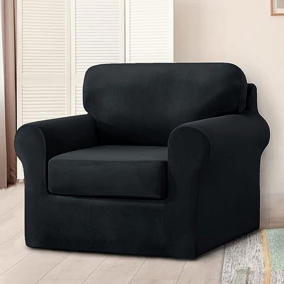 NAMZI 3 Pieces Stretch Armchair Sofa Cover for 1 Seater Couch Soft Washable Sofa Slipcover with Individual Backrest and Cushion Cover for Kids Cats Dogs (Black,1 Seat)