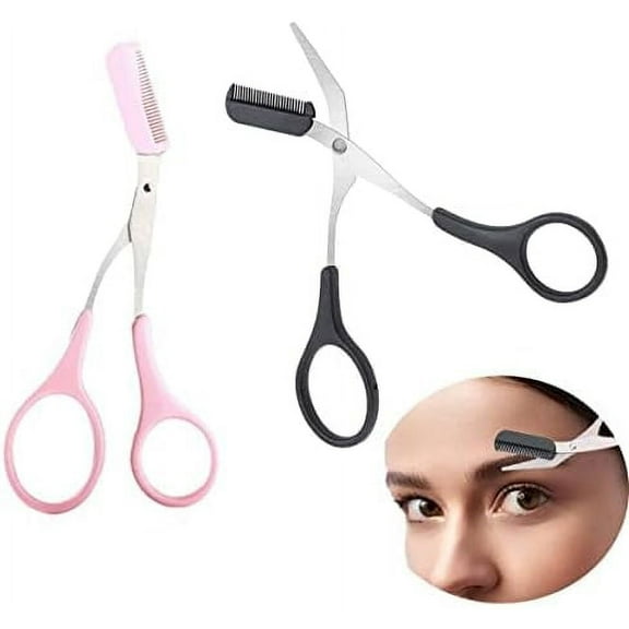 Professional Eyebrow Trimmer Scissors with Comb Eyebrow Scissors Comb Eyelash Hair Remover Cut Scissors Eyebrows Shaping Eyebrow Trimming Tool Beauty Tool for Men Women (Black Pink)