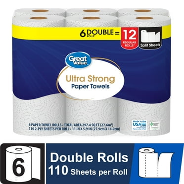 Great Value Ultra Strong Paper Towels, 6 Double Rolls