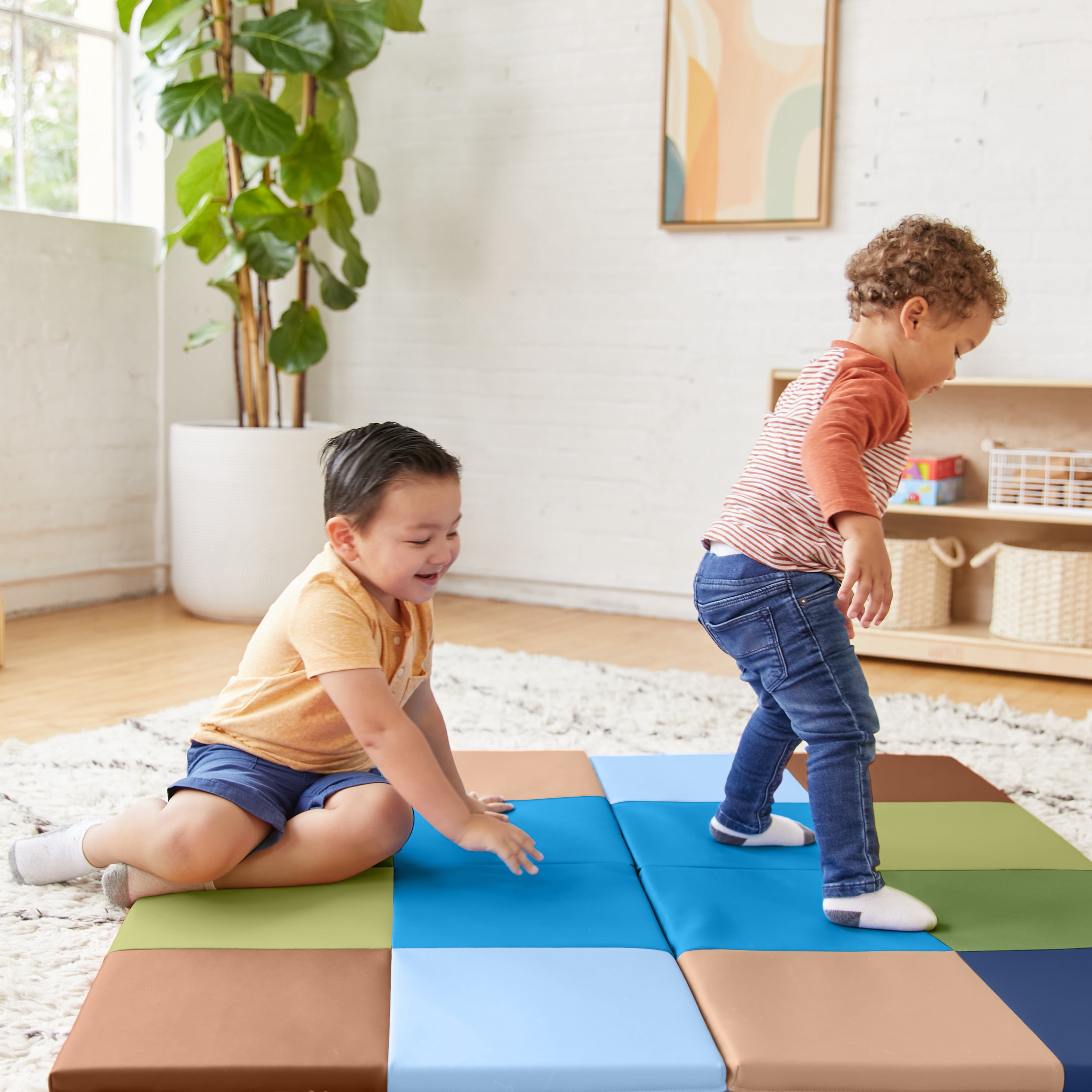 ECR4Kids SoftZone Square Dance Folding Activity Play Mat, 48in Square, Baby Essentials, Earthtone