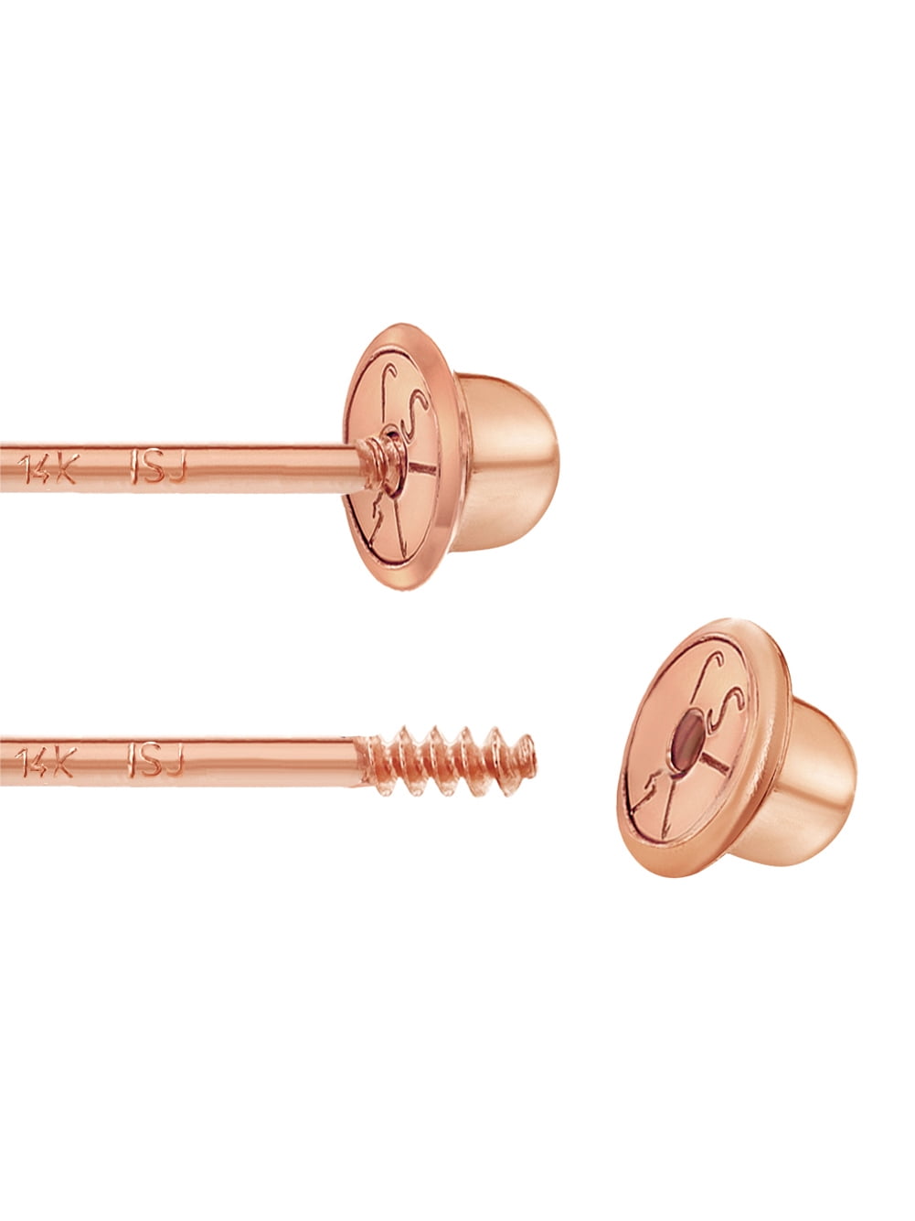 14k Rose Gold 4mm Plain Ball Earrings with Safety Screw Backs for Little Girls