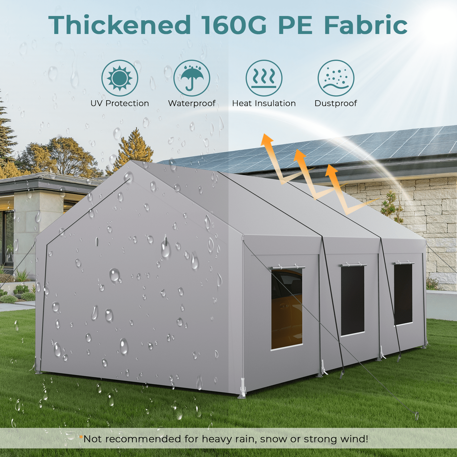 Vitarpatio 10x20 ft Carport Heavy Duty, Reinforced Metal Car Port Canopy Portable Garage Waterproof Car Tent with 6 Roll-up Windows, Door and Removable Sidewalls, Light Gray