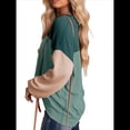 thumbnail image 3 of Moda para Mujer 2025, Camisetas Holgadas Informales de Punto con Cuello Redondo y Larga con Bloques de Color Verde M, 3 of 7