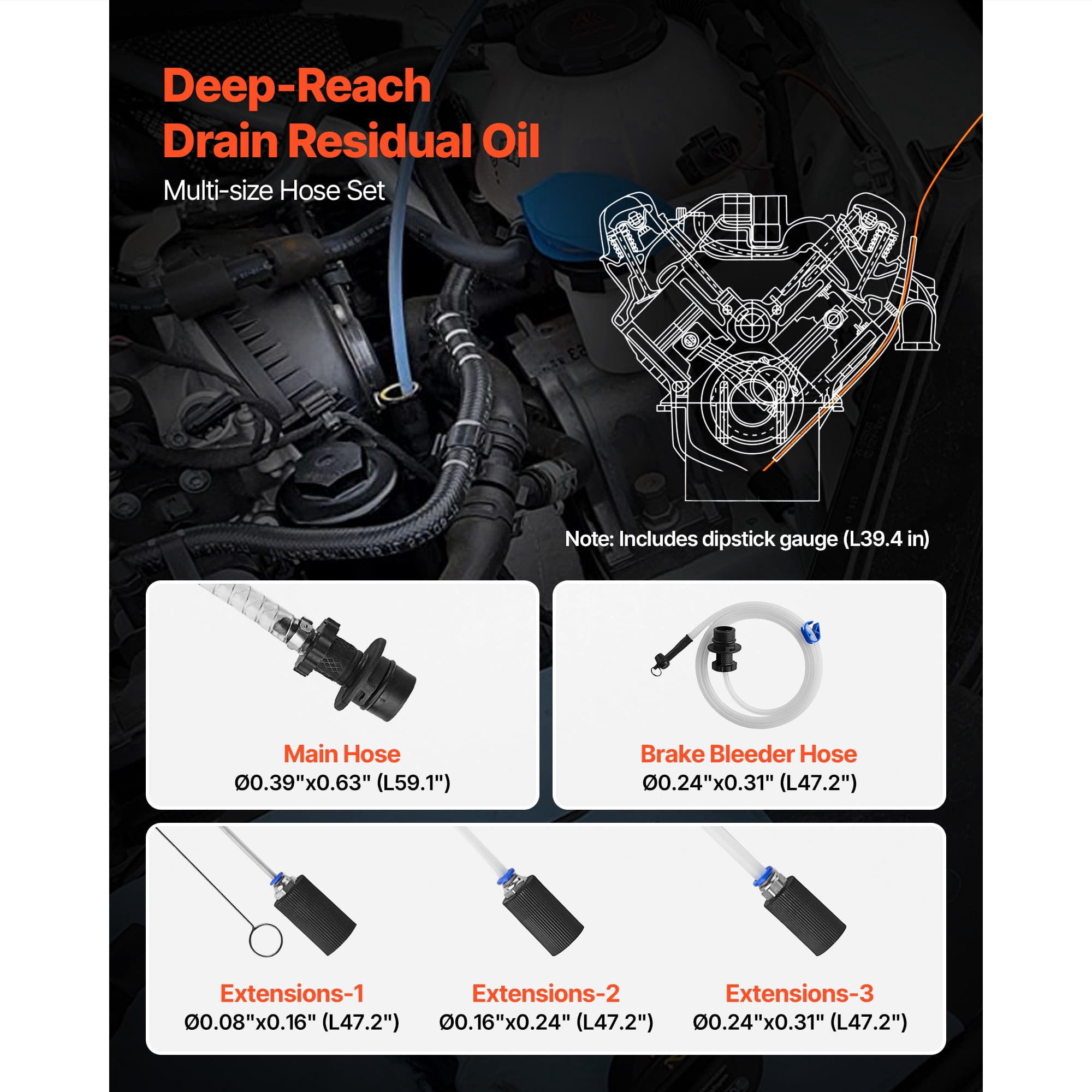 KFFKFF 9.5 L Fluid Extractor, Pneumatic and Manual Vacuum Oil Pump with 59 in Hose & Three 47 in Extension Tubes, Oil Change Tool with Durable PE Tank for Vehicles, Lawn Equipment, and Boats