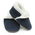 thumbnail image 4 of Dotty Fish Toddler Suede Slippers - Non-Slip, Soft Fleece-Lined –  Navy Blue, 18-24 Months, 4 of 6