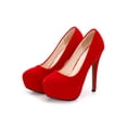 thumbnail image 6 of Fangasis Ladies Stiletto Heels Round Toe Pumps Slip On Dress Shoes Women Platform Pump Work Comfort High Heel Red (14cm) 7, 6 of 9