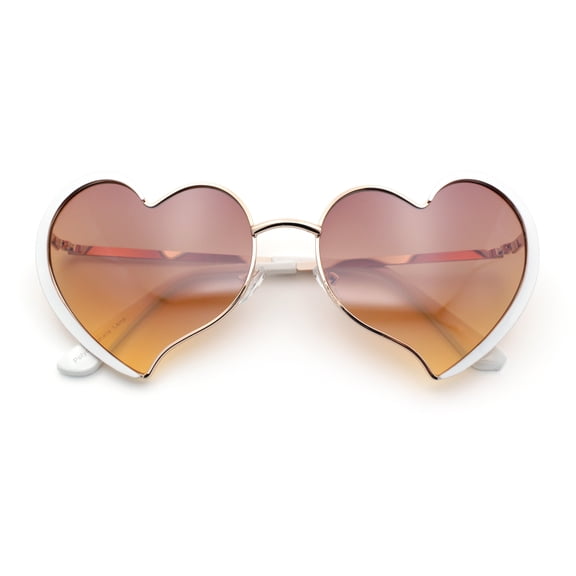 Womens Retro Bubbly Heart Shape Metal Rim Sunglasses Gold White - Brown