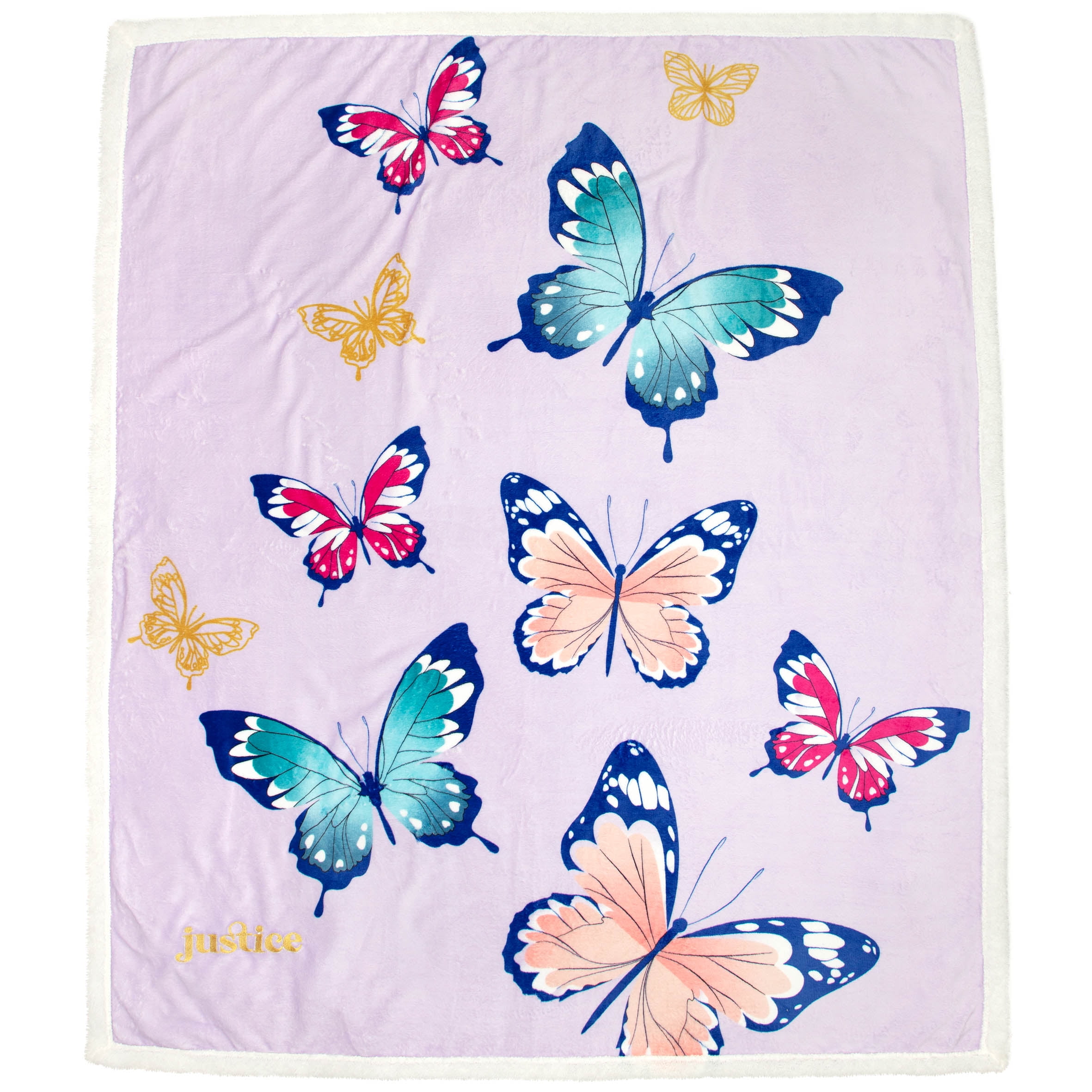 BUTTERFLY SPRING GIRLS FLANNEL BLANKET WITH SHERPA 2 PC TWIN THICK SOFT AND WARM 