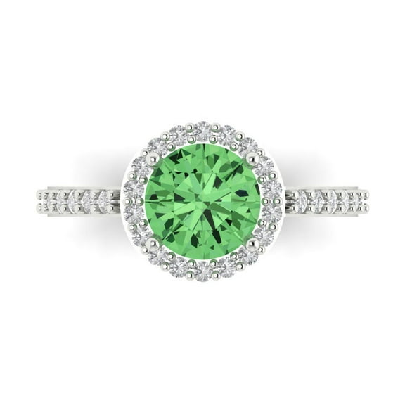 Halo Engagement Ring for Women - 1.86ct Simulated Green Diamond in 18K White Gold Promise Ring