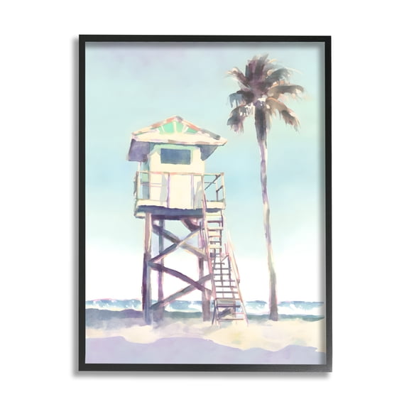 Stupell Industries Muted Beach Hut Landscape Painting Black Framed Art Print Wall Art, 11 x 14