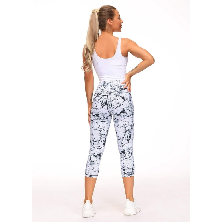 THE GYM PEOPLE Thick High Waist Yoga Pants with Pockets, Tummy Control  Workout Running Yoga Leggings for Women (Small, Z- Capris Marble) 
