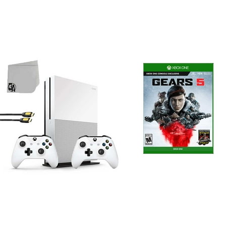 Microsoft 234-00051 Xbox One S White 1TB Gaming Console with 2 Controller Included with Gears 5 BOLT AXTION Bundle Used