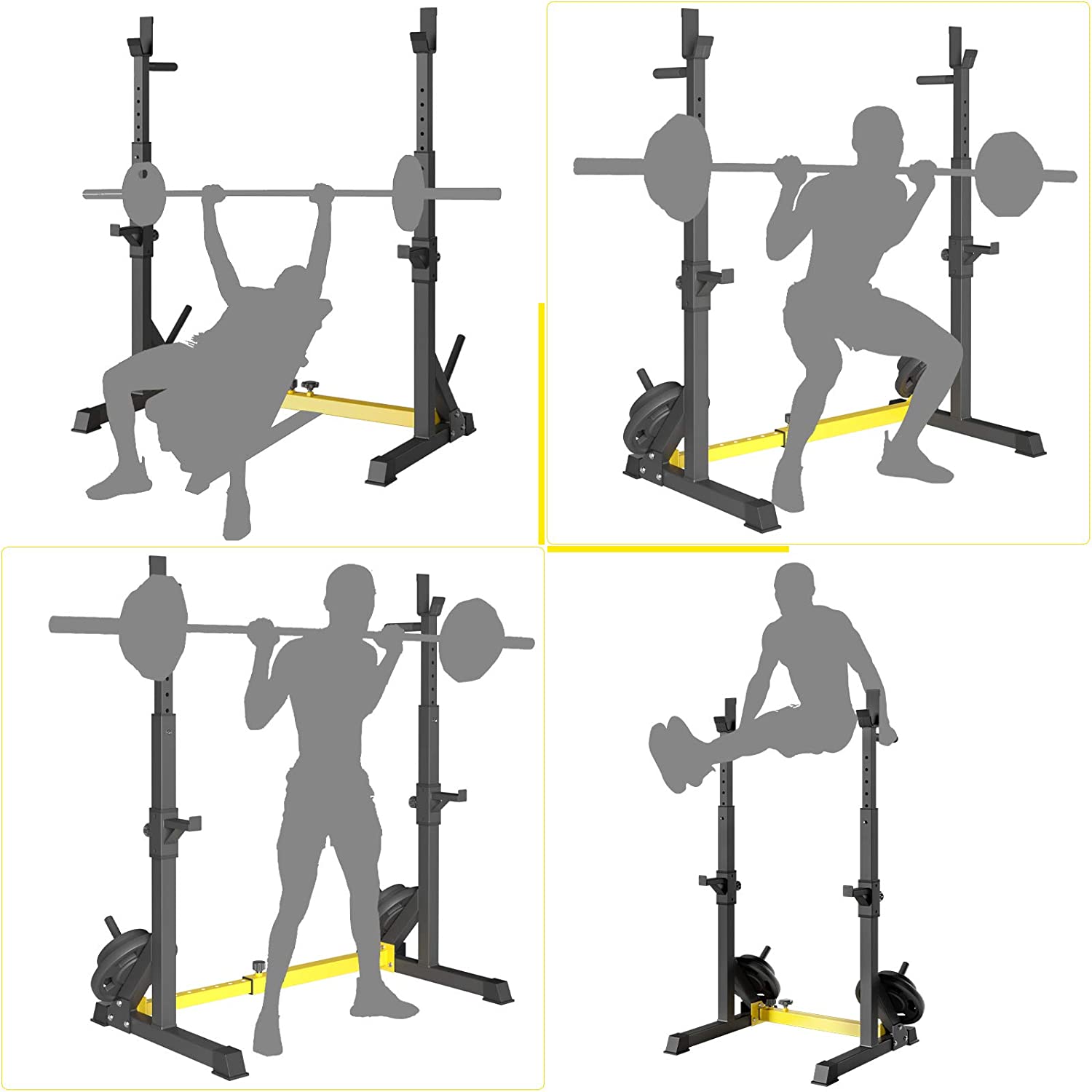 Adjustable Steel Squat Stands – 2-Piece Set For Barbell Free Press & Bench – 550lb Capacity