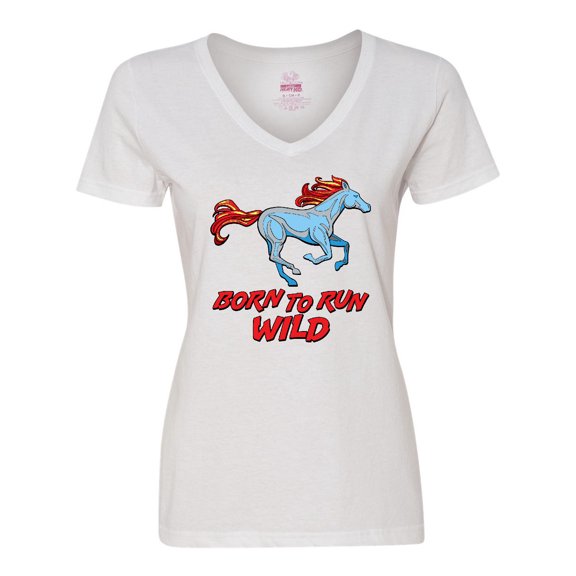 Inktastic Born to Run Wild- galloping horse Women's V-Neck T-Shirt