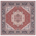 thumbnail image 3 of SAFAVIEH Tucson Martha Traditional Machine Washable Area Rug, 6' x 6' Square, Red/Navy, 3 of 15
