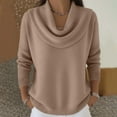 thumbnail image 2 of Cozy Sweaters for Women Knitted Casual Loose Pullover Fashion Cowl Neck Long Sleeve Fall Winter Clothes Trendy Tops Khaki L, 2 of 5