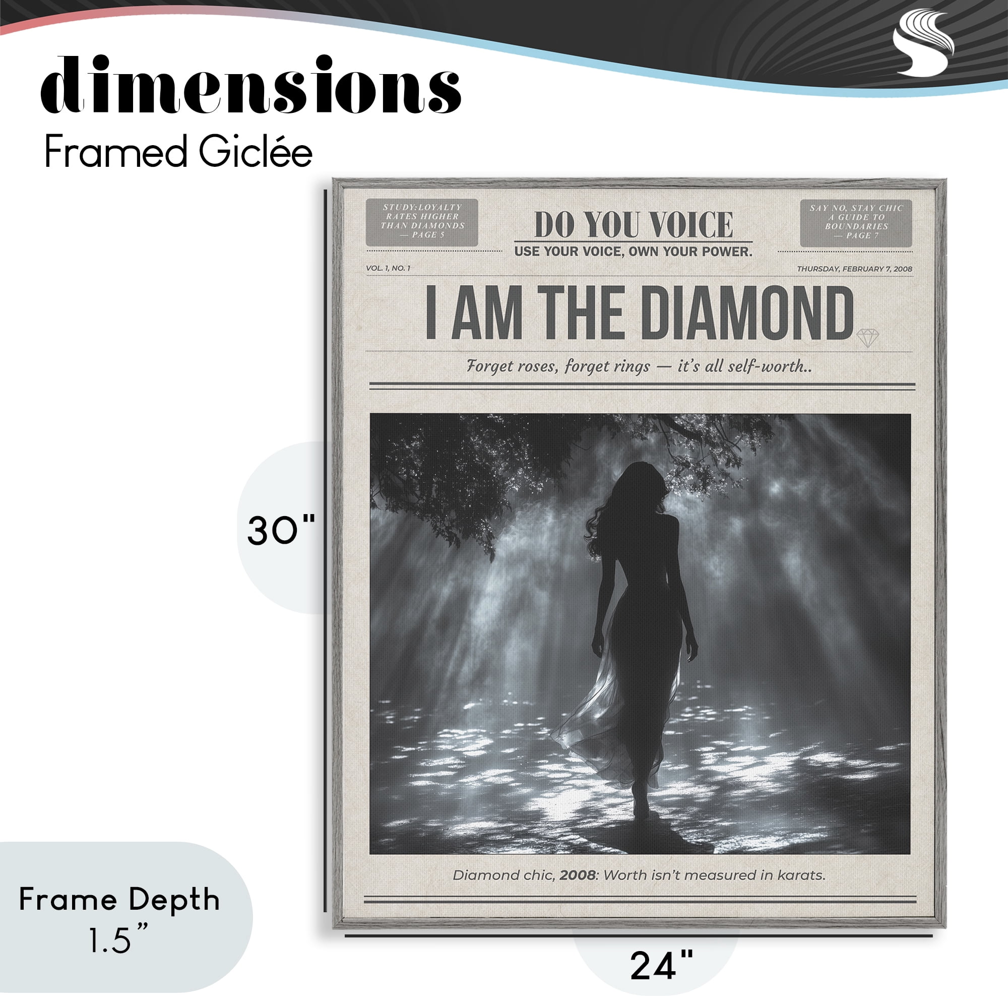 Stupell Industries Diamond Chic Newspaper Gray Framed Giclee Art, design by A Barefoot Stylist