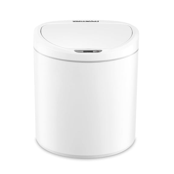 Ninestars Automatic Bathroom Trash Can, 2.1 Gallon Plastic, Motion Sensor Garbage Bin with Soft Close Lid, White