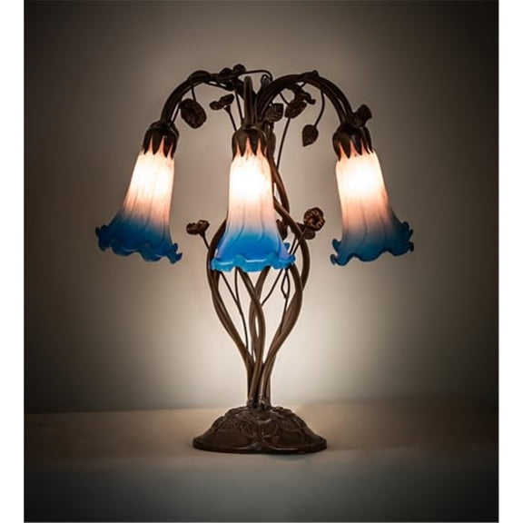 18" High Pink/Blue Tiffany Pond Lily 6 Light Table Lamp