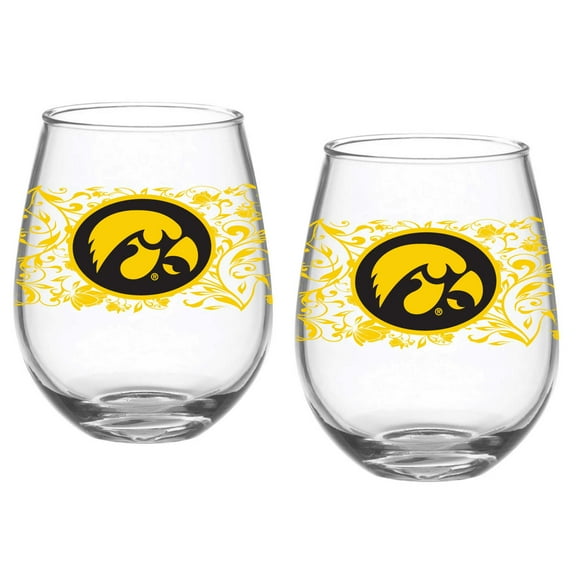 Iowa Hawkeyes Two-Pack 15oz. Floral Stemless Glass Set