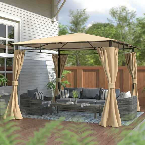 Abble 10ft. x 10ft. Steel Outdoor Patio Gazebo with Curtains Tan