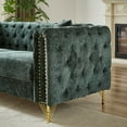 thumbnail image 3 of 82" Chenille Chesterfield Sofa with Pull Buckle Design, Tufted Buttons and Copper Nailhead Trim, Modern 3-Seater Couch for Living Room, Office, or Bedroom, Solid Wood Frame with Metal Legs, Green, 3 of 9